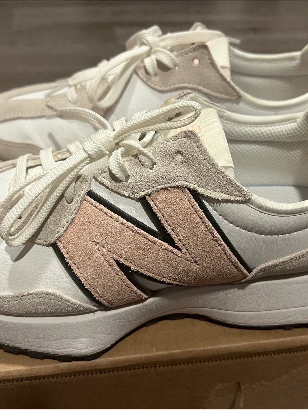 New Balance Women's White and Light Pink Suede-Accent Sneakers